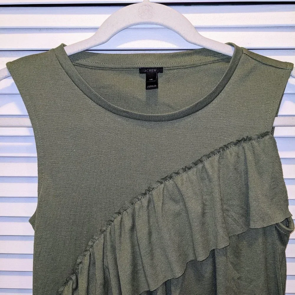 EUC J Crew Women's Drapey Two Tier Ruffle Tank Top Size XS Green Spring Preppy - Picture 5 of 9
